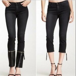 J Brand Black Skinny Alley Cat Zip-Off Leather Cuff Skinny Jeans